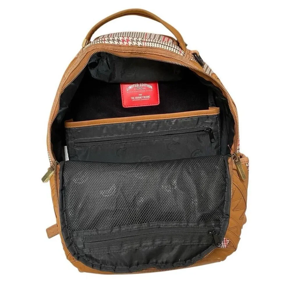 Sprayground Turbo 500 DLXV‎ plaid limited edition backpack tan vegan leather